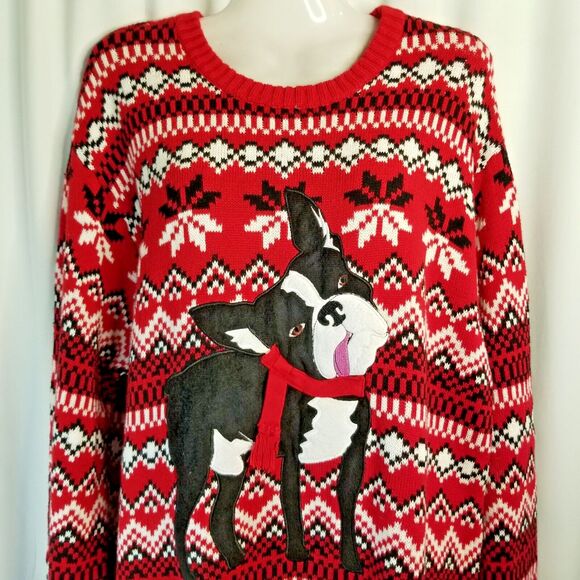 Unisex Dog Holiday Sweater Red Ugly Cute Sweater Size Large Bull Dog - Picture 3 of 6